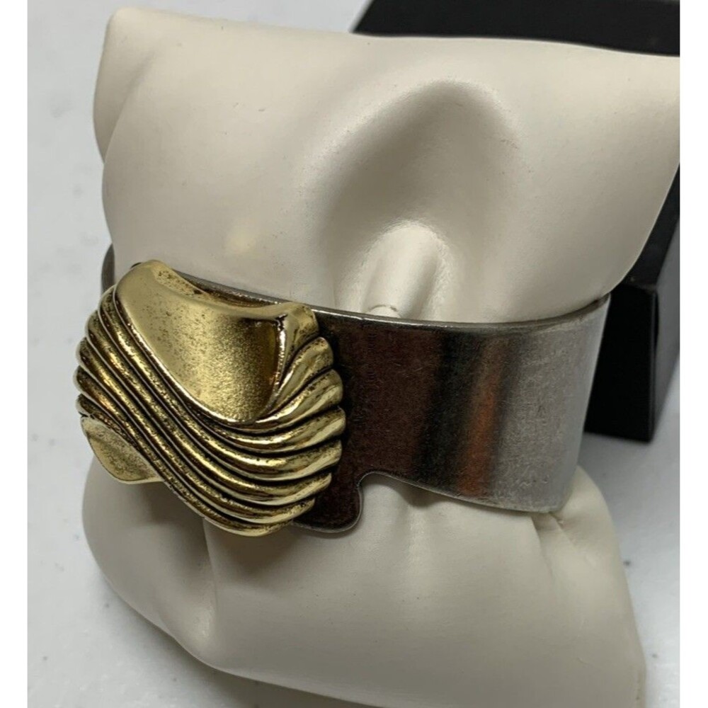 Vintage 1970s Sculptural Wave Cuff Bracelet Retro Modern Gold & Silver Tone - Picture 6 of 7
